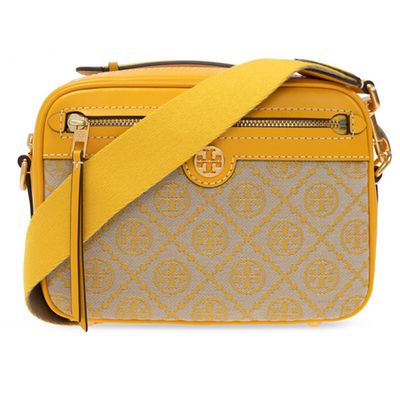 TORY BURCH - 滿版LOGO緹花相機包 (黃)