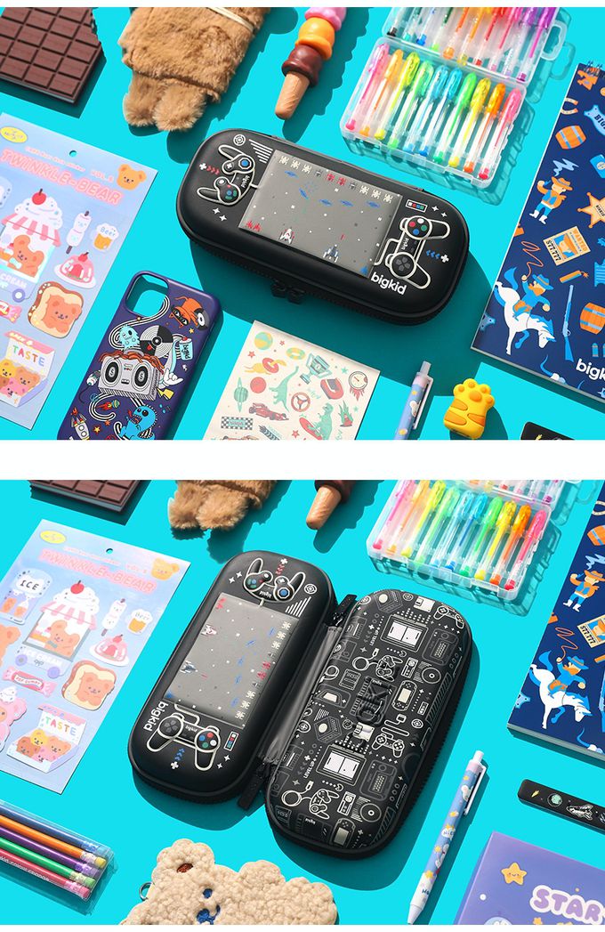 韓國 bigkid - 雙拉鍊大開口鉛筆盒-電動遊戲-黑 (22*10*5cm)
