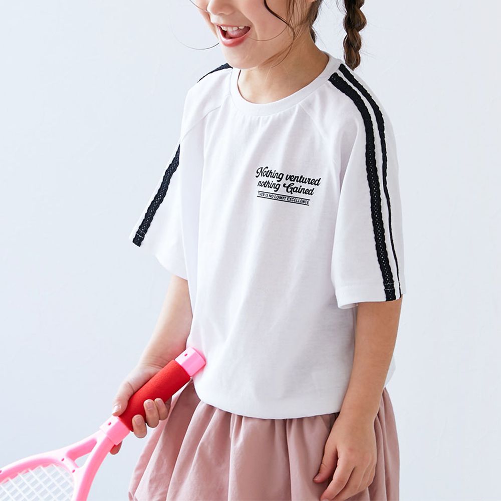 女孩運動風設計款短袖T恤-側線-白黑