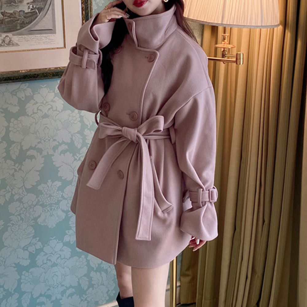 日本 GRL - 甜美時尚立領短版風衣外套-粉紅