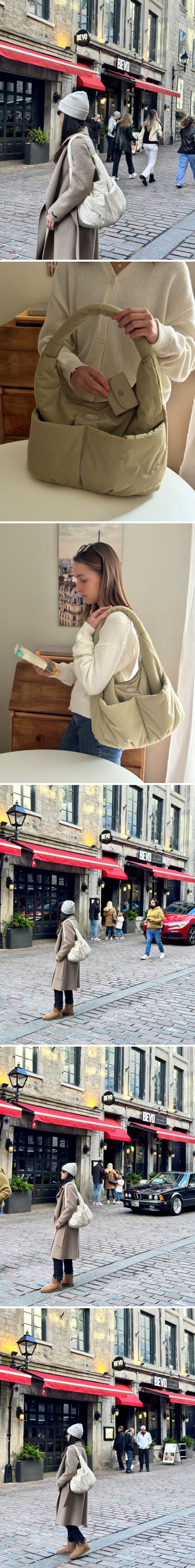 韓國 THEALLY - 生活防水尼龍麵包肩背包-象牙白