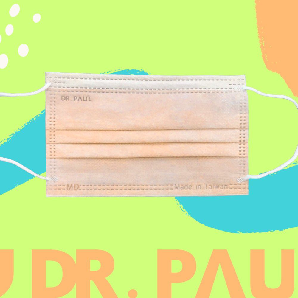 Dr. PAUL - 成人醫療級三層平面口罩/雙鋼印/台灣製-哈密瓜橘 (17.5*9.5cm)-50入/盒(未滅菌)