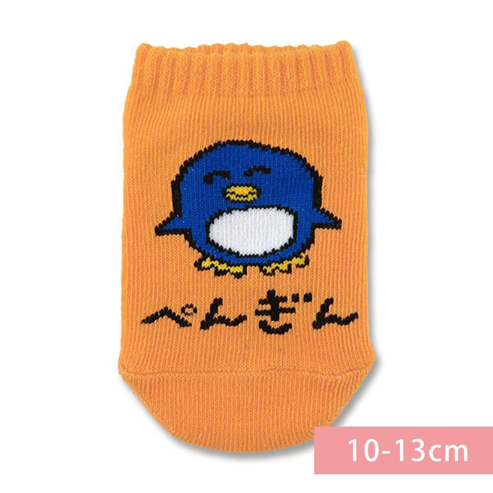 日本 OKUTANI - 童趣日文插畫短襪-企鵝-橘 (10-13cm(1-3y))