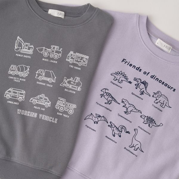 日本 b-ROOM - 裏起毛男孩印花長袖大學T-恐龍-淺紫