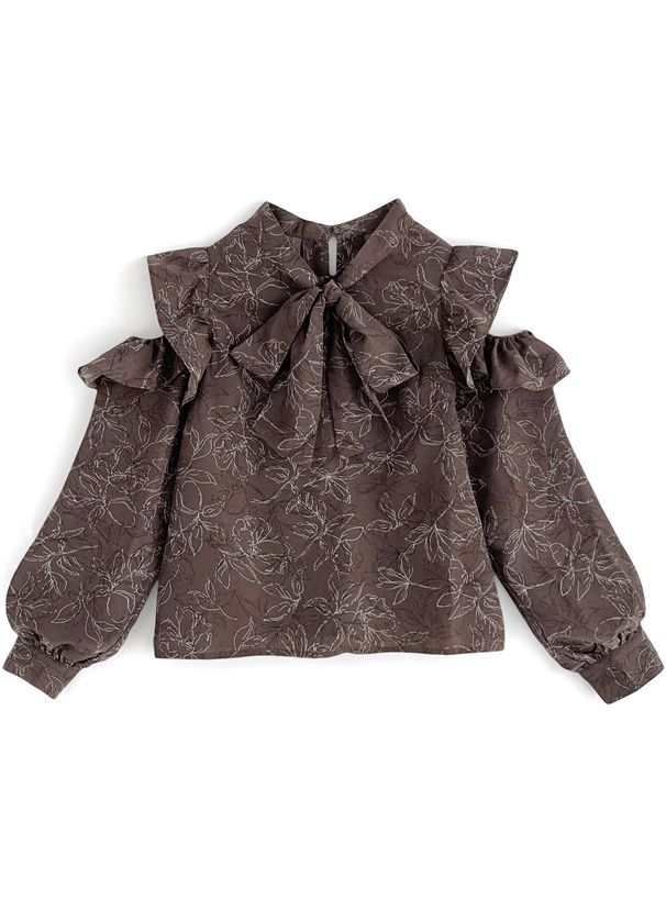 日本 GRL - 淡色女子碎花扭結上衣-咖啡 (F)