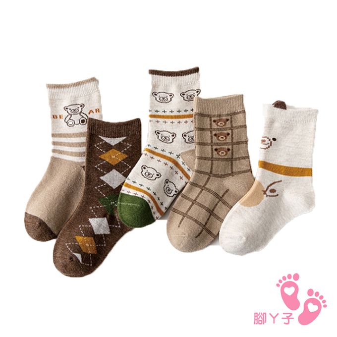 腳ㄚ子 - 兒童棉質中筒襪-紳士熊寶