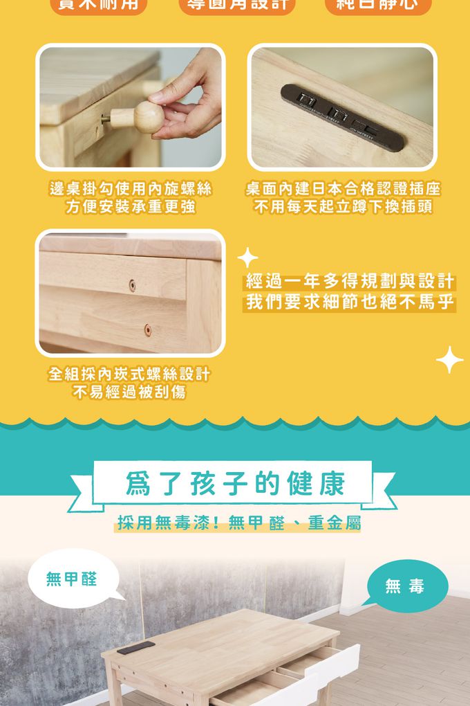 桌面內建電子插座,桌邊附掛勾