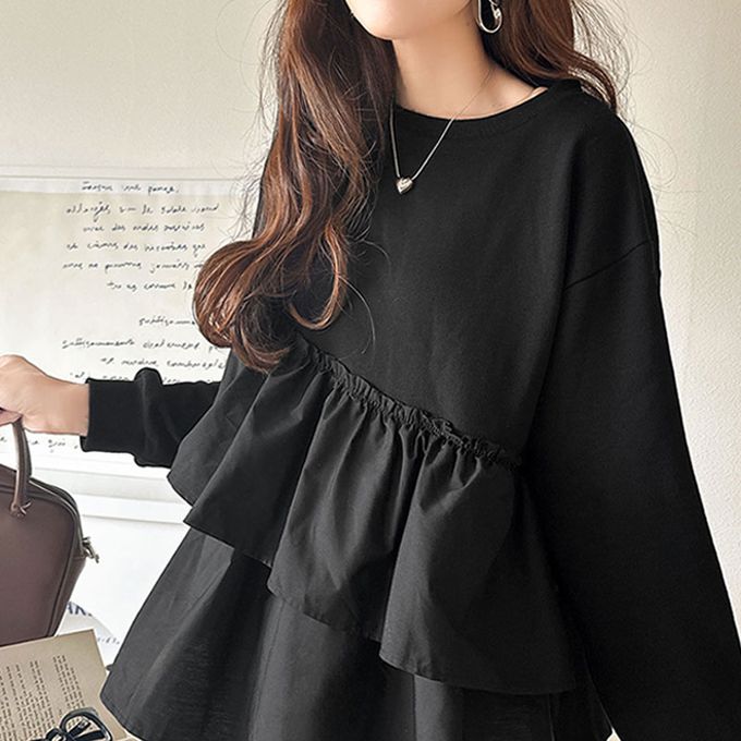 日本 Classical Elf - 蛋糕層次優美薄長袖上衣-深灰