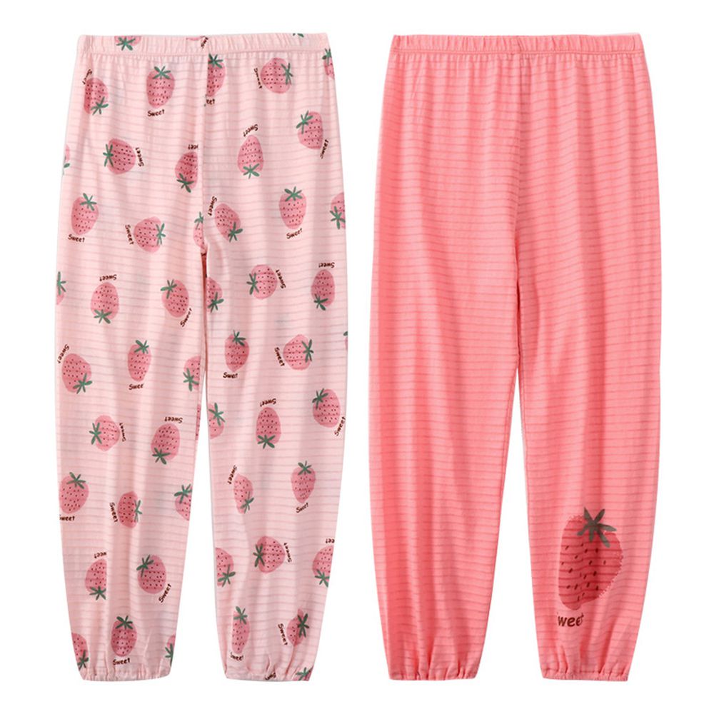 MAMDADKIDS - 竹節棉長褲兩件組-草莓組合-粉色