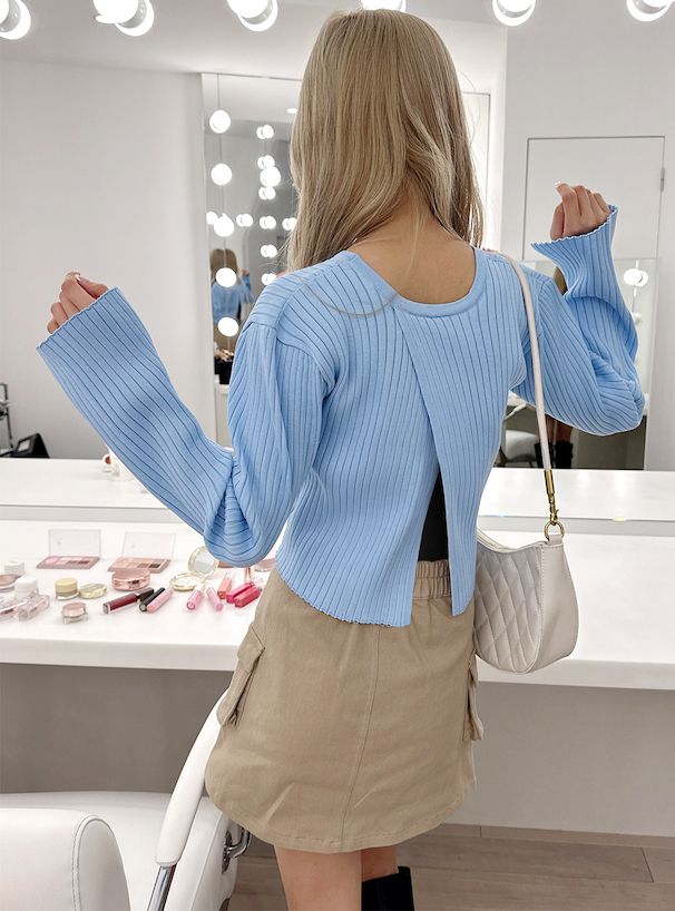 日本 GRL - 甜美交叉短版羅紋針織上衣-粉 (F)