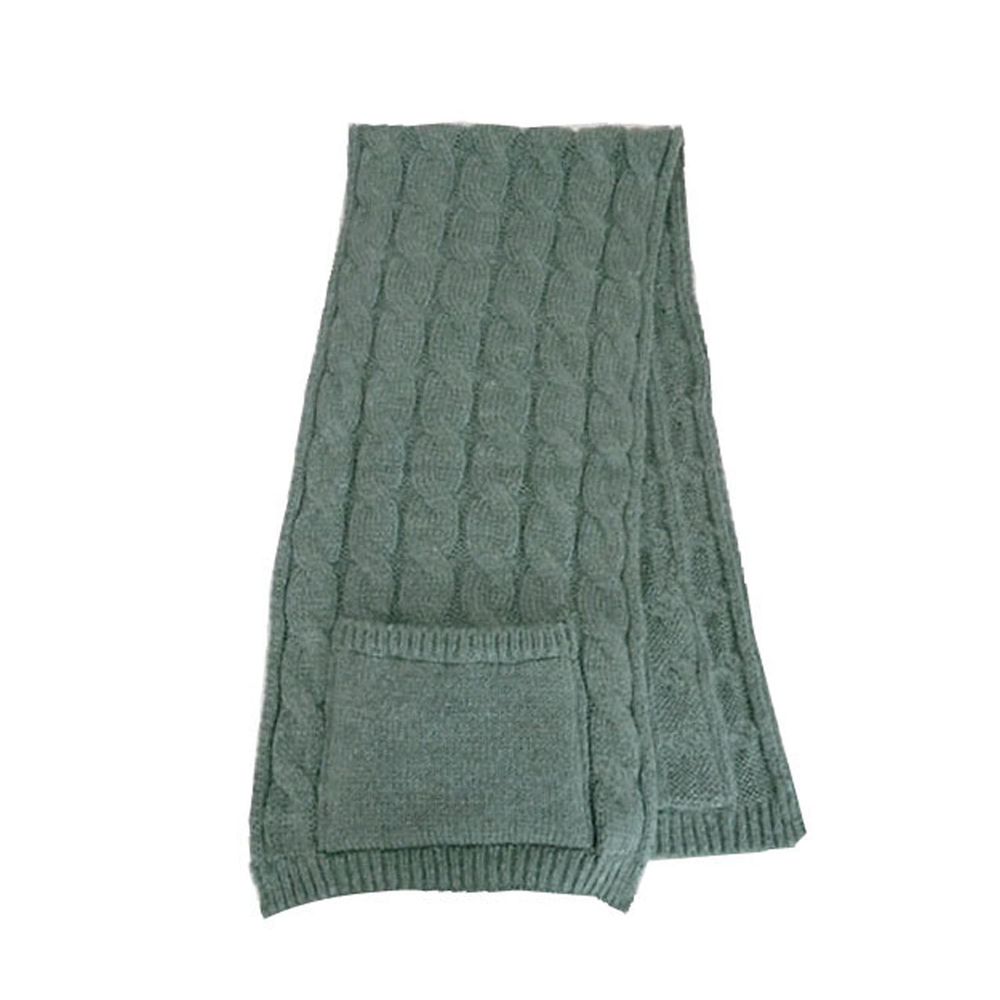 日本 jou jou lier - 針織X羊羔絨保暖雙口袋披肩-75 墨綠 (40x155cm)