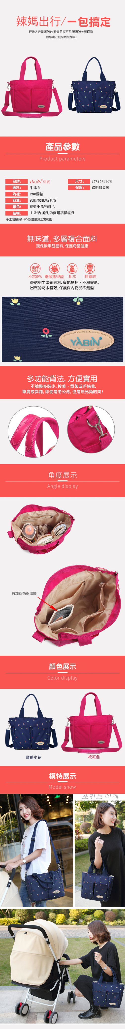 YABIN - 媽媽包手提肩背小包款-寶藍小花