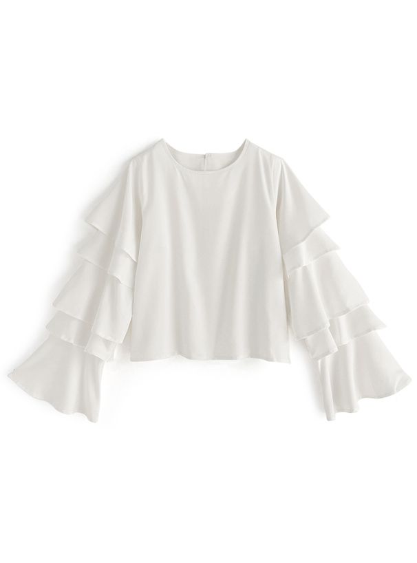 日本 GRL - 優雅氣質層次長袖上衣-杏白 (F)