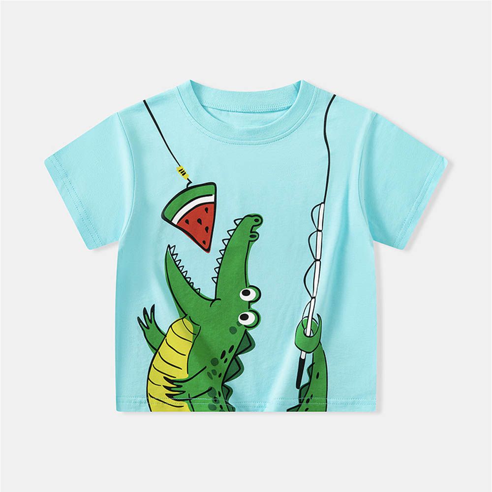 純棉短袖上衣-鱷魚吃西瓜-藍色
