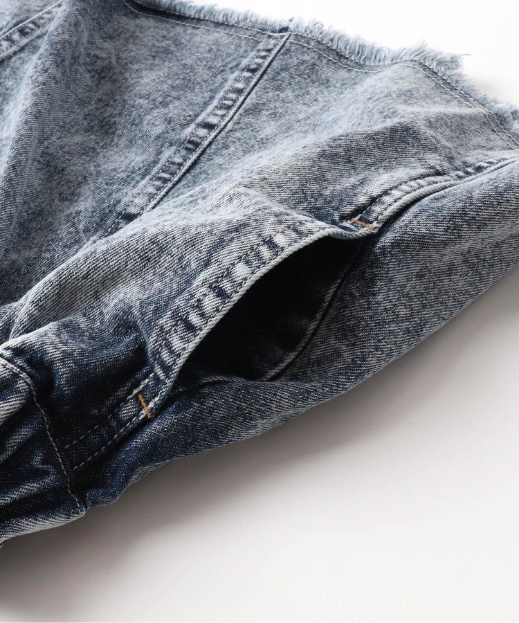 日本 BREEZE - 刷色拼接風及膝牛仔裙-丹寧藍