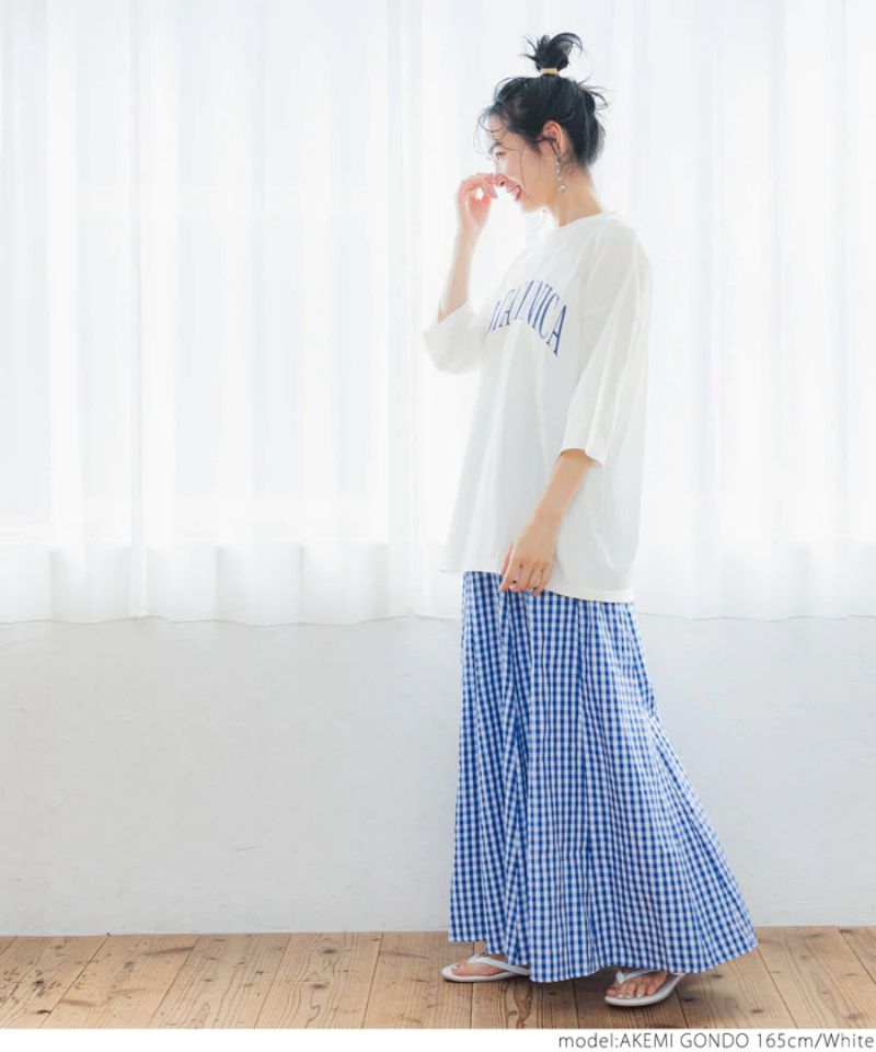 日本 COCA - 英文字寬鬆五分袖T-Santa Monica-白