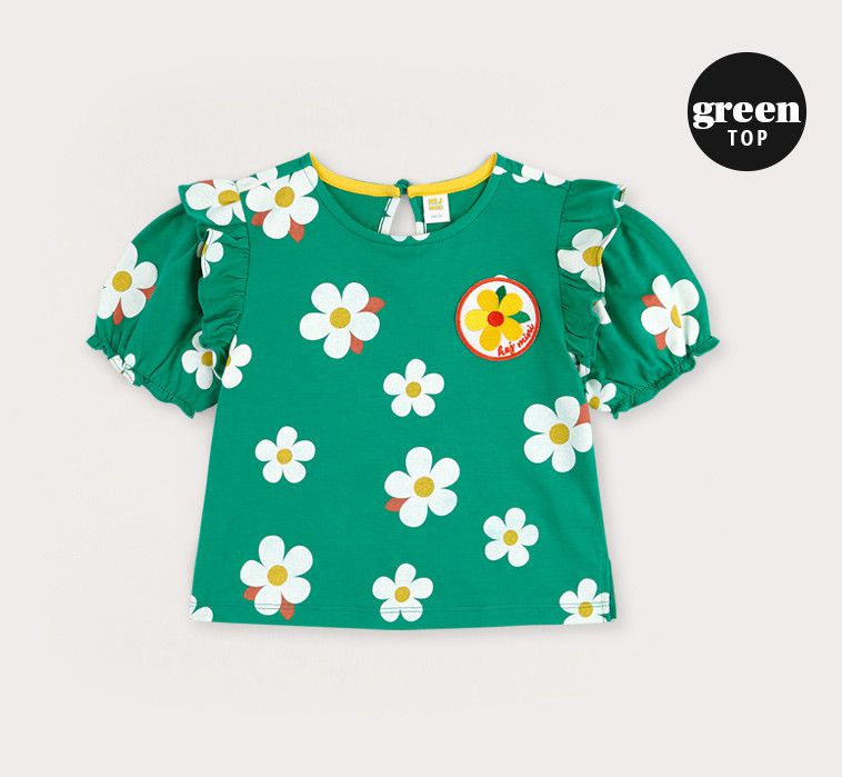 韓國 HEJMINI - 公主袖滿版花朵褲裙套裝-綠