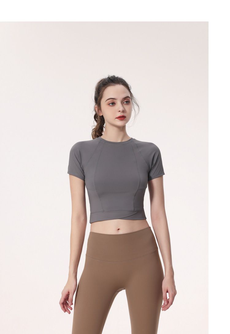 短版緊身速乾短袖運動上衣-黑色