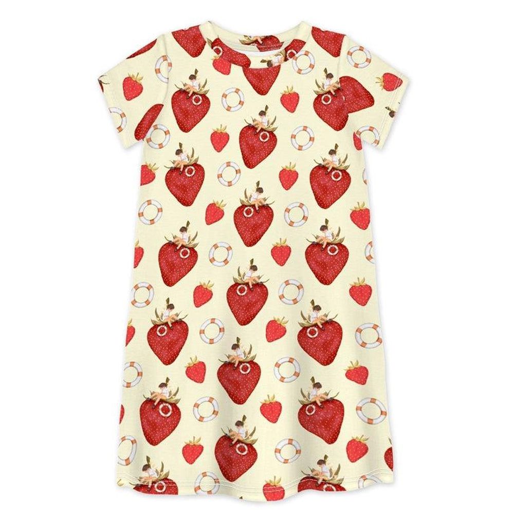 英國 SLEEP NO MORE - 100% 有機棉短袖連身裙-草莓 (1.5-2 Y)