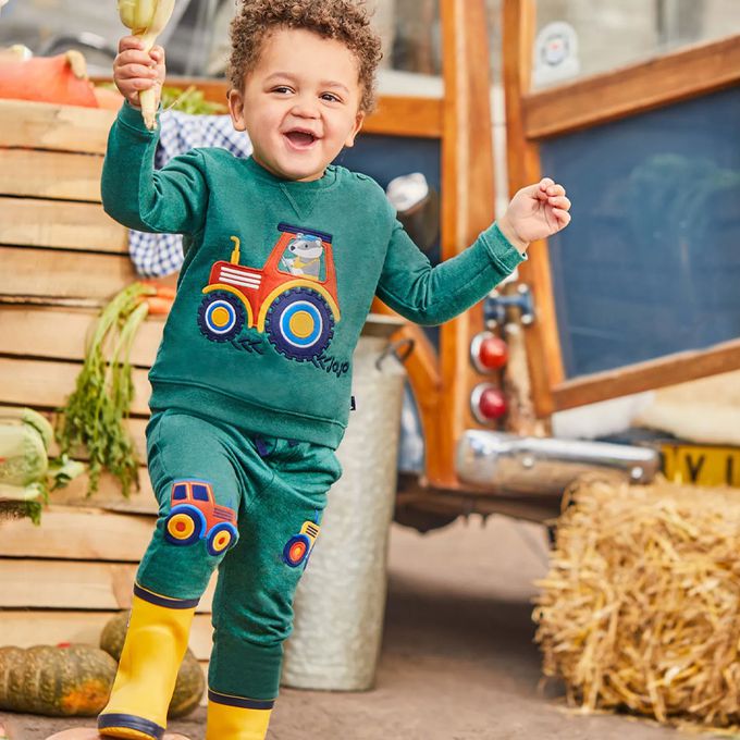 英國 JoJo Maman BeBe - 保暖100%純棉長褲-牽引機