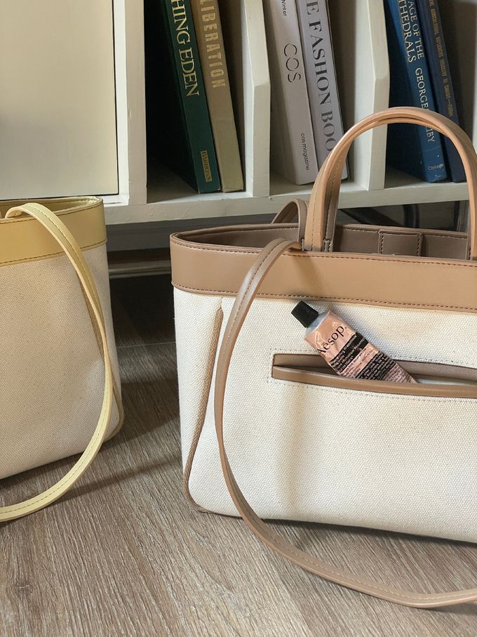 韓國 THEALLY - 經典帆布包手提/肩背包-黑