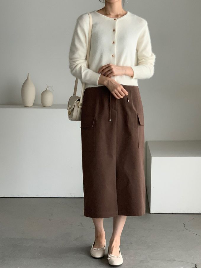 韓國女裝連線 - 愛心金釦混羊毛針織衫/外套-象牙白 (FREE)