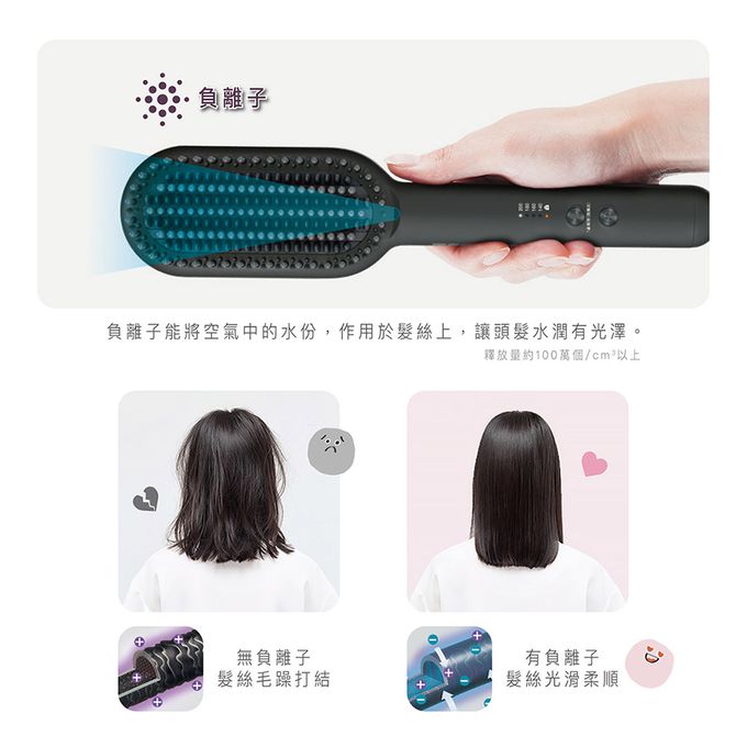 日本 TESCOM - 負離子直髮造型梳 TB550ATW-黑色