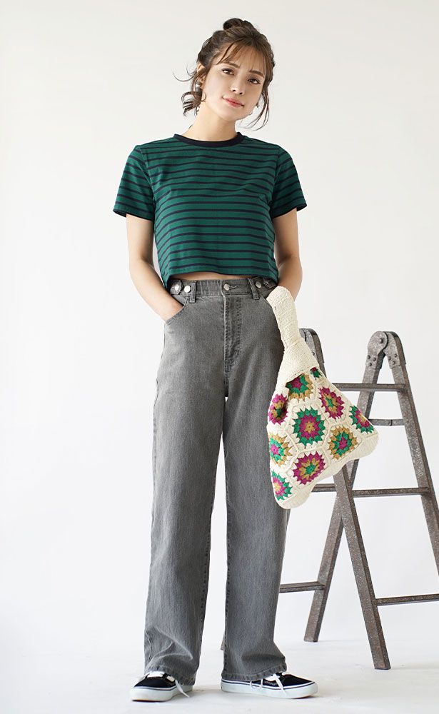 日本 zootie - 棉質舒適顯瘦短版上衣-橫條紋-藍x白