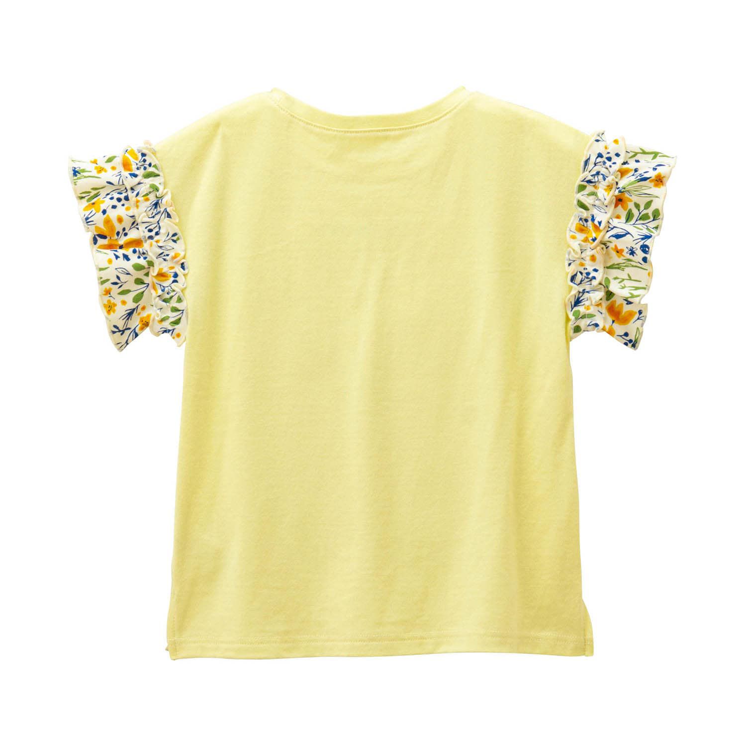 日本千趣會 - 碎花荷葉圓領短袖上衣-白x薰衣草