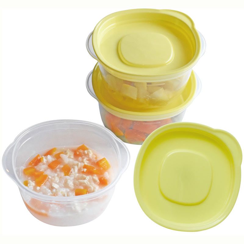 akachan honpo - 副食品分裝盒-清洗容易圓形 L-黃色-3個入/150ml