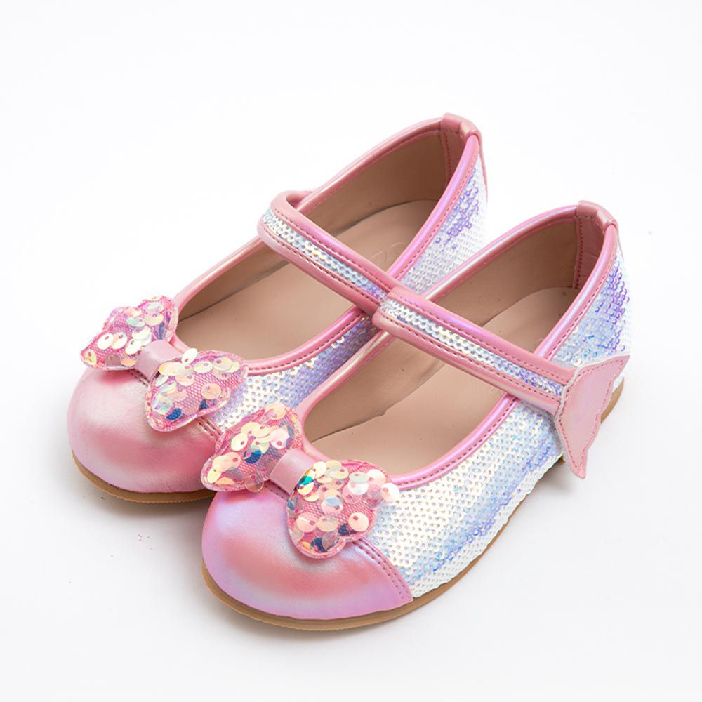 韓國 OZKIZ - 人魚公主亮片裝飾皮鞋-粉紅