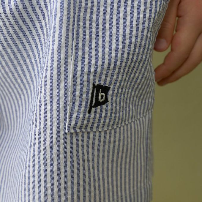 日本 b-ROOM - 時尚搭配口袋短褲(4分丈)-直紋-霧藍