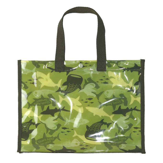 日本 ZOOLAND - 防水PVC手提袋/游泳包-寫實恐龍-墨綠 (25x34cm)