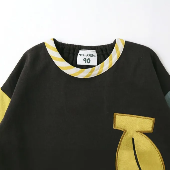 日本 ZOOLAND - 水果樂園 燈芯絨香蕉撞色長袖上衣-黑