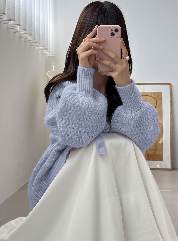 日本 GRL - 甜美綁帶開襟針織外套-淺粉 (F)