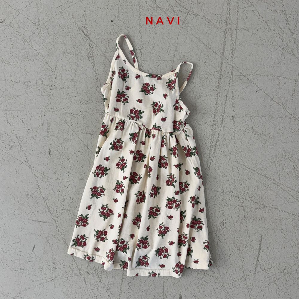 NAVi 典雅花印細肩拼接感洋裝-象牙白