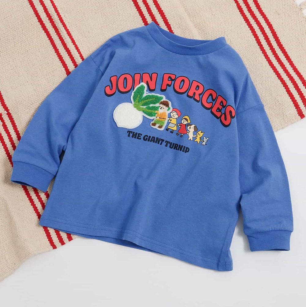 俏皮童話故事刺繡長袖上衣-拔蘿蔔-藍