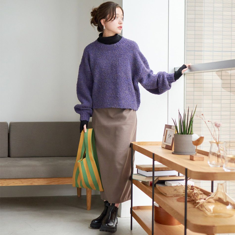 日本 Rejoule - 彈性羅紋針織上衣(附指穴)-象牙杏