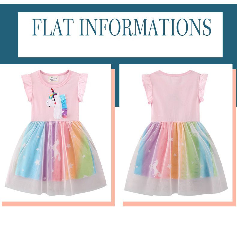 Jumping meters - 圓領小飛袖網紗洋裝-繽紛獨角獸-粉色