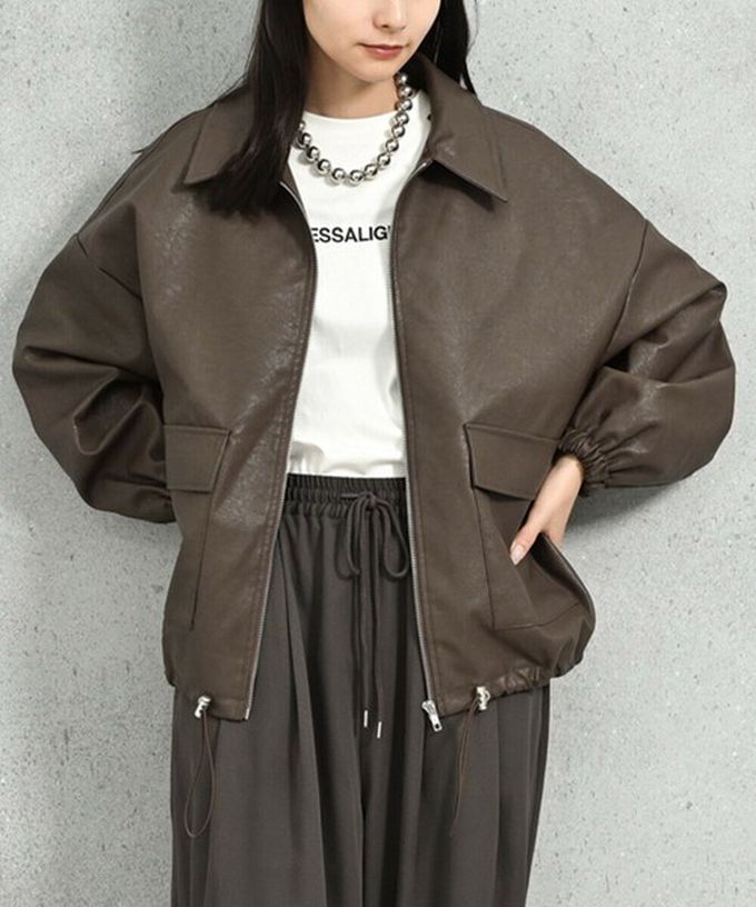 日本 ELENCARE DUE - 2way毛領質感仿皮俐落夾克外套-黑