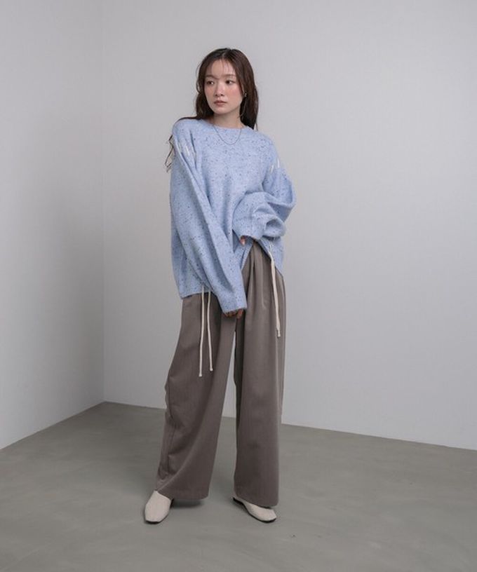 日本 Bab - 可可碎片感率性縫線針織上衣-灰白