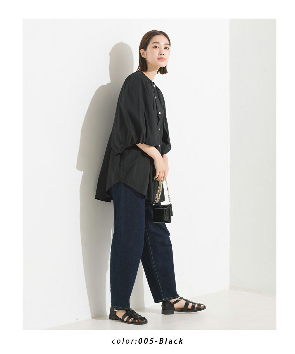 日本 OMNES - 嫘縈混抓皺澎澎袖襯衫-天使白