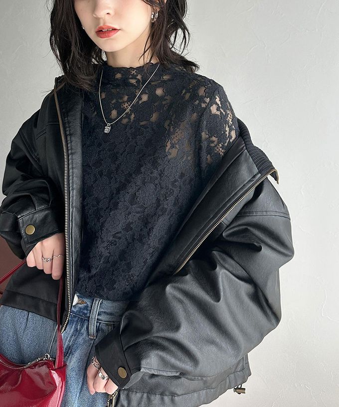 日本 Classical Elf - 夢幻透膚蕾絲小立領長袖上衣(無內裏)-白