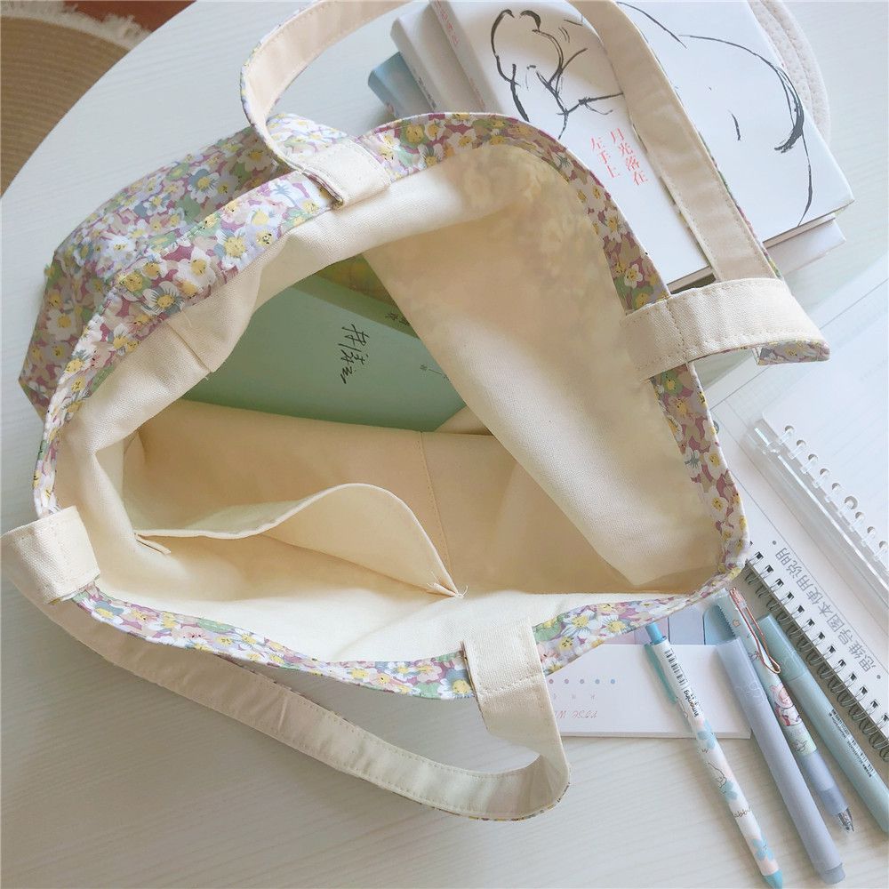 碎花單肩手提帆布袋-淺紫X米花 (37*35cm)