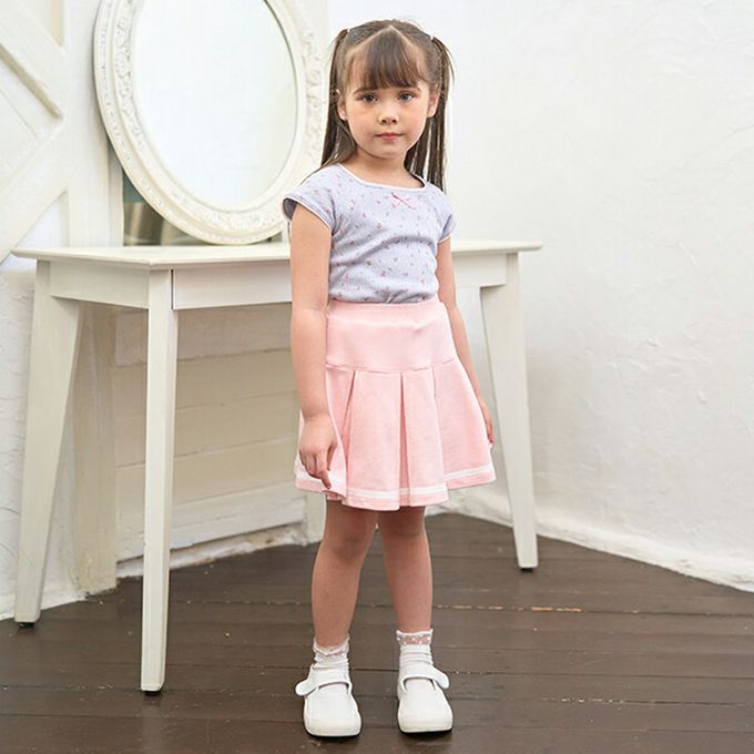 日本 Lycee mine - 100%棉 印花蕾絲滾邊短袖上衣-粉紅