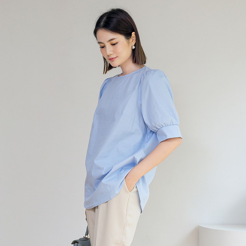 氣質百搭甜美燈籠袖上衣-淡藍色 (F)