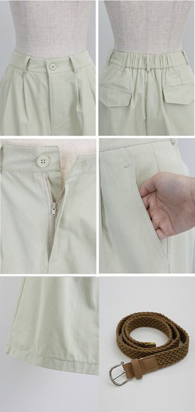 日本 BLUE EAST - 海軍風打褶休閒短褲(附腰帶)-海軍藍