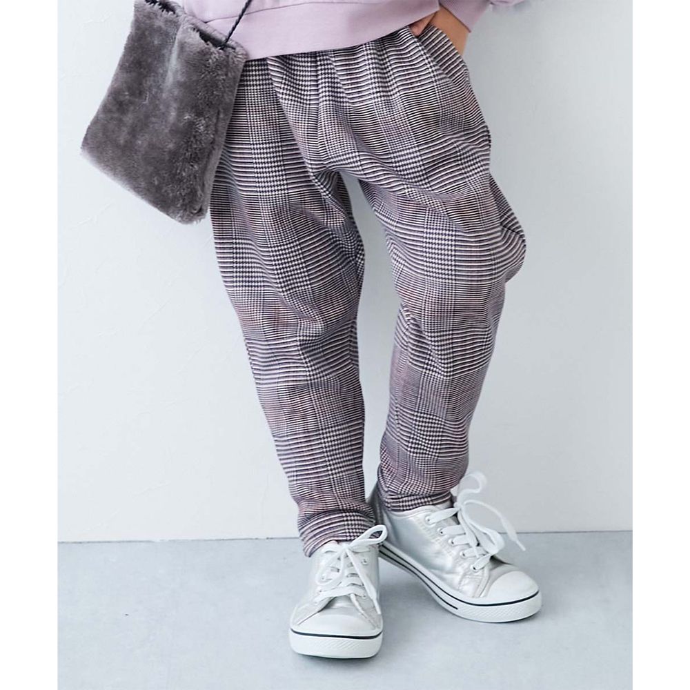 RICH WARM 刷毛保暖哈倫寬鬆長褲-細格紋-灰棕