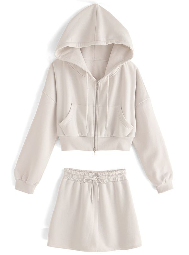 日本 GRL - 休閒風連帽外套短褲兩件式套裝-淺米杏 (F)