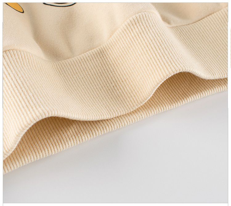 加絨圓領長袖上衣/大學T-野餐熊熊-杏色